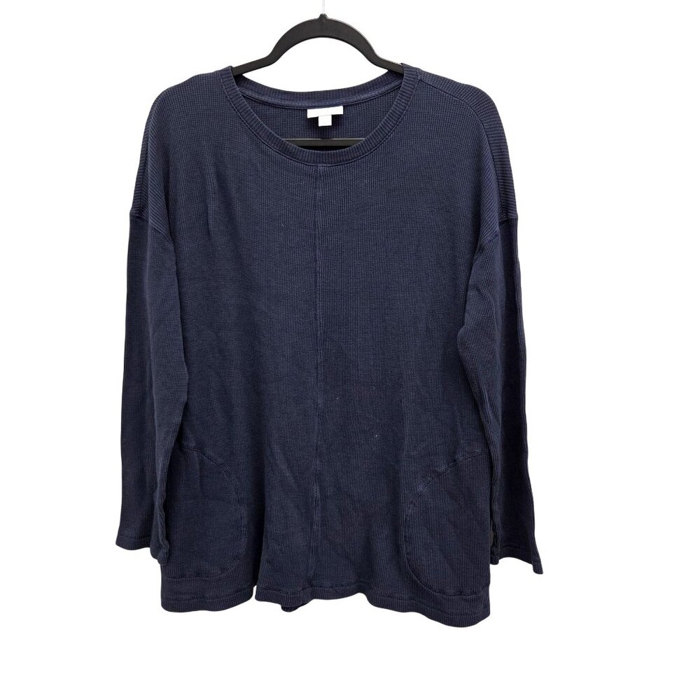 J Jill M Navy Blue Waffle Knit Long Sleeve Pullover Sweater 4274